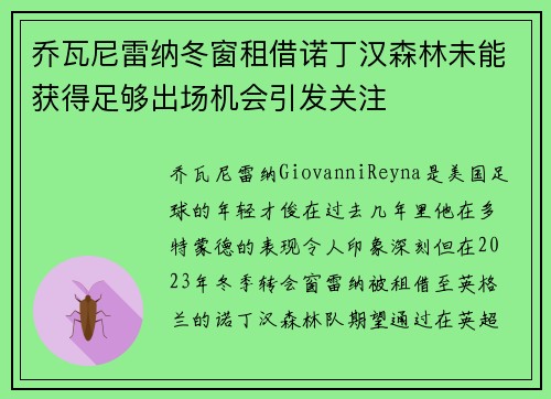 乔瓦尼雷纳冬窗租借诺丁汉森林未能获得足够出场机会引发关注 乔瓦尼雷纳冬窗租借诺丁汉森林未能获得足够出场机会引发关注
